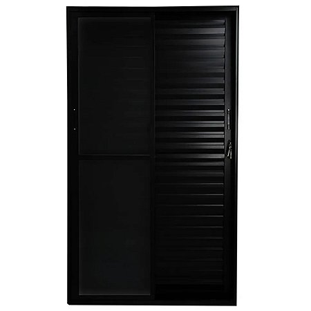 Porta Balcão Veneziana 210x150 3 Folhas Vidro Liso Alumínio Preto 6521 Esquadrisul