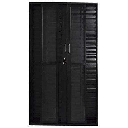Porta Balcão Veneziana 210x150 6 Folhas Vidro Liso Alumínio Preto 6522 Esquadrisul