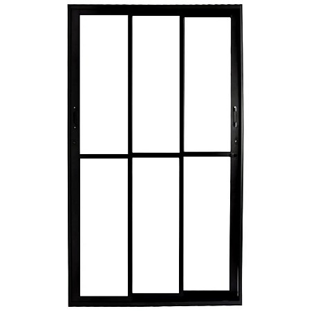 Porta de Correr 210x120 3 Folhas Vidro Liso Alumínio Preto 6515 Esquadrisul