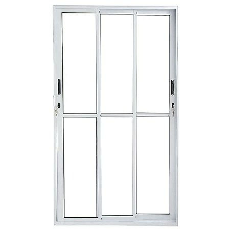 Porta de Correr 210x150 3 Folhas Vidro Liso Alumínio Branco 6393 Esquadrisul