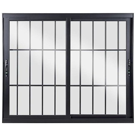 Janela de Correr 100x120 2 Folhas com Grade Vidro Liso Alumínio Preto 6083 Esquadrisul