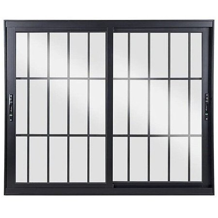 Janela de Correr 120x120 2 Folhas com Grade Vidro Liso Alumínio Preto 6086 Esquadrisul