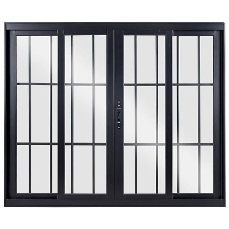 Janela de Correr 100x120 4 Folhas com Grade Vidro Liso Alumínio Preto 6127 Esquadrisul