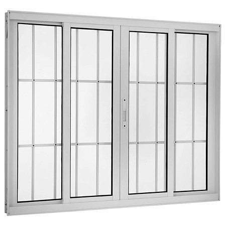 Janela de Correr 100x150 4 Folhas com Grade Vidro Liso Alumínio Branco 5935 Esquadrisul