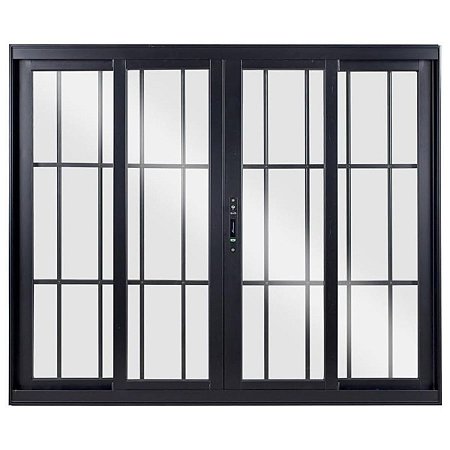 Janela de Correr 100x200 4 Folhas com Grade Vidro Liso Alumínio Preto 6129 Esquadrisul