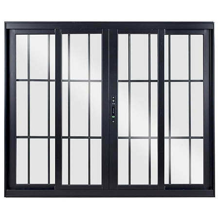 Janela de Correr 120x150 4 Folhas com Grade Vidro Liso Alumínio Preto 6130 Esquadrisul