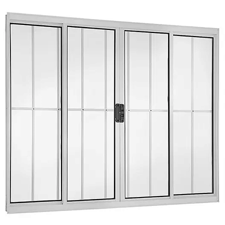 Janela de Correr 120x200 4 Folhas com Grade Vidro Liso Alumínio Branco 5938 Esquadrisul
