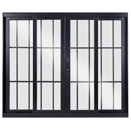 Janela de Correr 120x200 4 Folhas com Grade Vidro Liso Alumínio Preto 6131 Esquadrisul