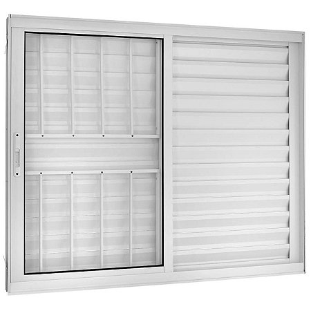Janela Veneziana 100x120 3 Folhas com Grade Vidro Liso Alumínio Branco 5959 Esquadrisul