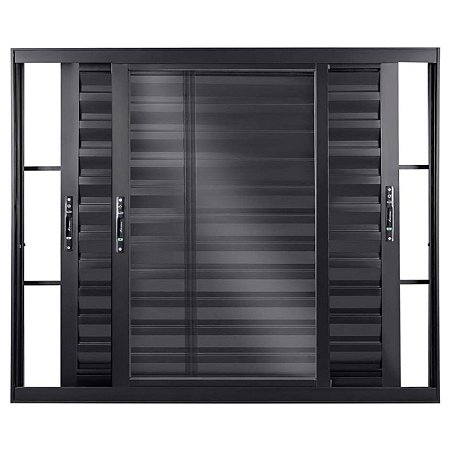 Janela Veneziana 100x120 3 Folhas com Grade Vidro Liso Alumínio Preto 6152 Esquadrisul
