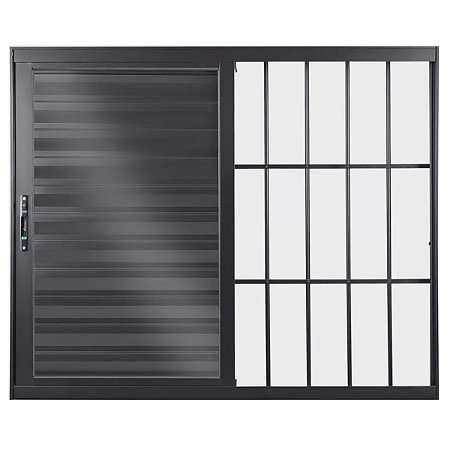 Janela Veneziana 120x150 3 Folhas com Grade Vidro Liso Alumínio Preto 6156 Esquadrisul