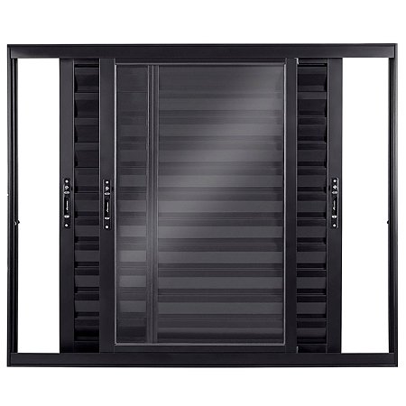 Janela Veneziana 100x120 3 Folhas sem Grade Vidro Liso Alumínio Preto 6145 Esquadrisul