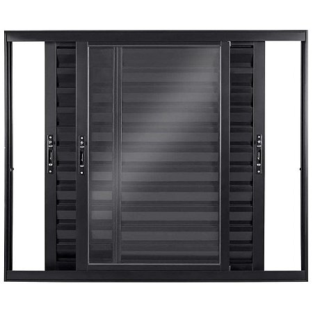 Janela Veneziana 120x120 3 Folhas sem Grade Vidro Liso Alumínio Preto 6148 Esquadrisul