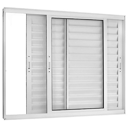 Janela Veneziana 120x150 3 Folhas sem Grade Vidro Liso Alumínio Branco 5956 Esquadrisul