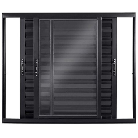 Janela Veneziana 120x150 3 Folhas sem Grade Vidro Liso Alumínio Preto 6149 Esquadrisul