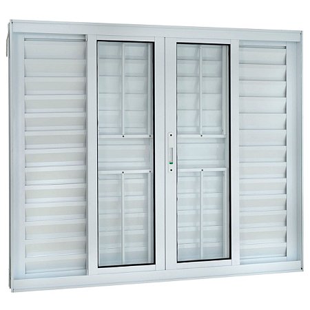 Janela Veneziana 100x120 6 Folhas com Grade Vidro Liso Alumínio Branco 5970 Esquadrisul