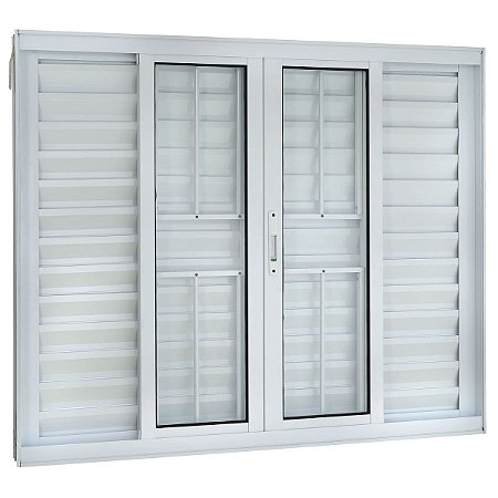 Janela Veneziana 100x150 6 Folhas com Grade Vidro Liso Alumínio Branco 5971 Esquadrisul