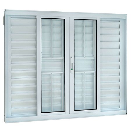 Janela Veneziana 120x200 6 Folhas com Grade Vidro Liso Alumínio Branco 5974 Esquadrisul
