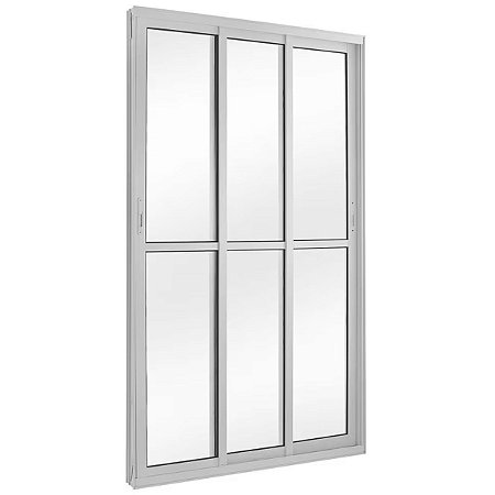 Porta de Correr 210x120 3 Folhas Vidro Liso Alumínio Branco 6021 Esquadrisul