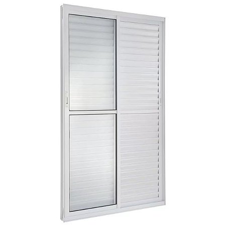 Porta Balcão Veneziana 210x120 3 Folhas Vidro Liso Alumínio Branco 6036 Esquadrisul