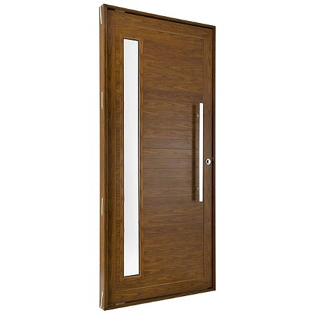 Porta Lambril Pivotante 220x100 Esquerda Alumínio Cerejeira com Puxador e Visor 5618 Esquadrisul