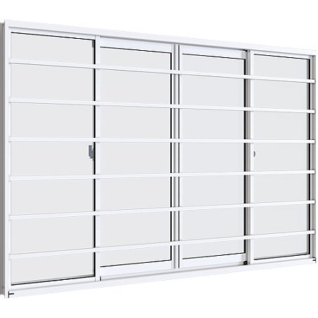 Janela de Correr 100x150 4 Folhas Branco com Grade Horizontal JCGC VLS 7810602-6 Alumislim Sasazaki