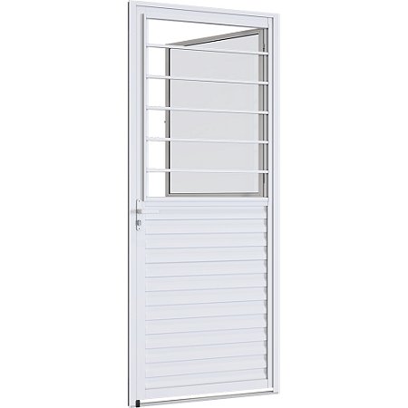 Porta Social de Abrir com Postigo 215X87 Alumínio - Branco PSAPD 7860105-1 Alumislim Sasazaki