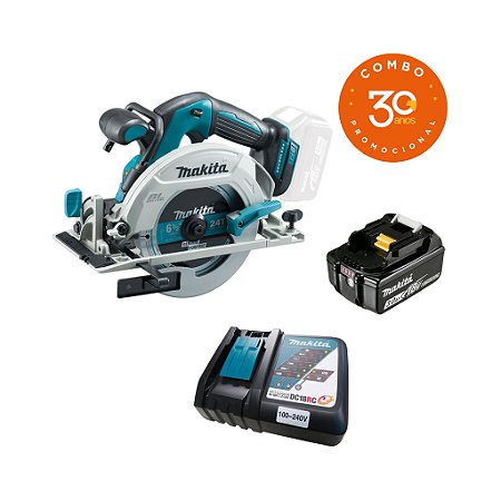 Combo Serra Circular 18V 6.1/2" DHS680ZG30ANOS com Bateria e Carregador Makita 204834