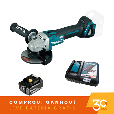 Combo Esmerilhadeira Angular 18V DGA504ZG30ANOS com Bateria e Carregador Makita 204698