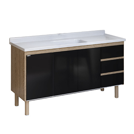 Gabinete Coz Atenas para Pia 1,50m Preto 5843-15 Rorato 221985