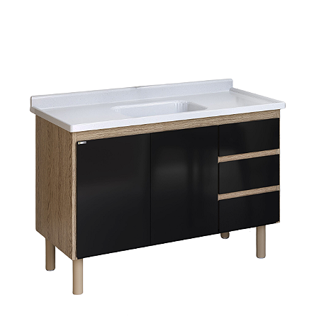 Gabinete Coz Atenas para Pia 1,20m Preto 5841-15 Rorato 221978