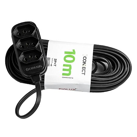 Extensão 3 Tomadas 2P+T Preta 10A 10 Metros Fiolux 611161
