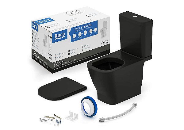 Kit Bacia Com Caixa Acoplada Matte Black Com Assento + Anel e Kit de Instalação C323723008 Roca 142160