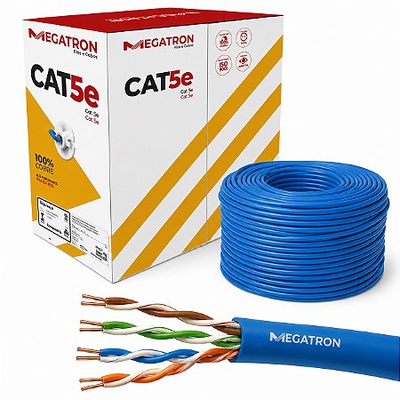 Cabo de Rede Lan Cat 5e Azul Caixa 305 Metros 4Px24AWG Megatron 925817