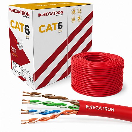 Cabo de Rede Lan Cat 6 Vermelho Caixa 305 Metros 4Px23AWG Megatron 923820