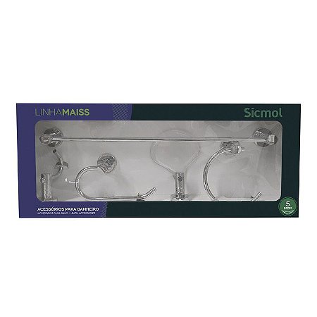 Kit de Acessórios Para Banheiro Maiss Sicmol 5 peças em Alumínio