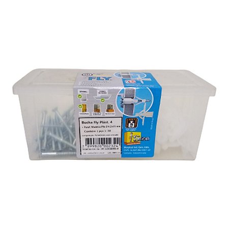 Bucha Fly Plástica 4 Com Parafuso de Madeira PHS 4,2x55 30pçs Sfor