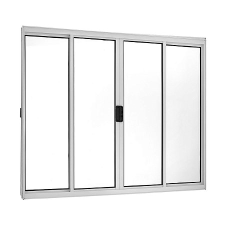 Janela de Correr em Alumínio Branco 100x200 4 Folhas sem Grade Vidro Liso 5527 Esquadrisul
