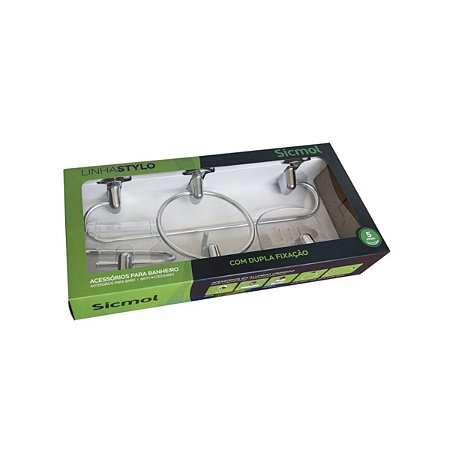 Kit de Acessórios para Banheiro Stylo 5 Peças em ABS Cromado Sicmol