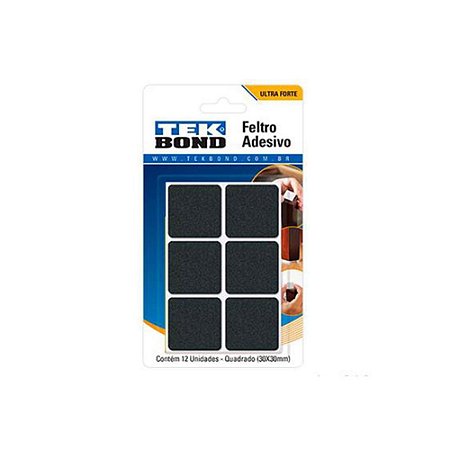 Feltro Quadrado 30mm com 12 Unidades Preto Tekbond