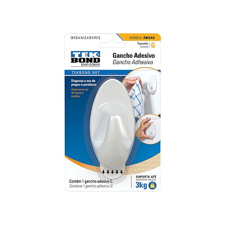 Gancho Ambar de Plástico Branco Tamanho G Tekbond
