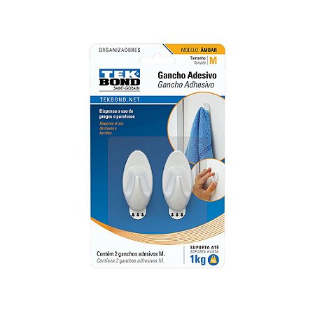 Gancho Ambar de Plástico Branco Tamanho M Tekbond