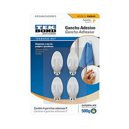 Gancho Ambar de Plástico Branco Tamanho P Tekbond