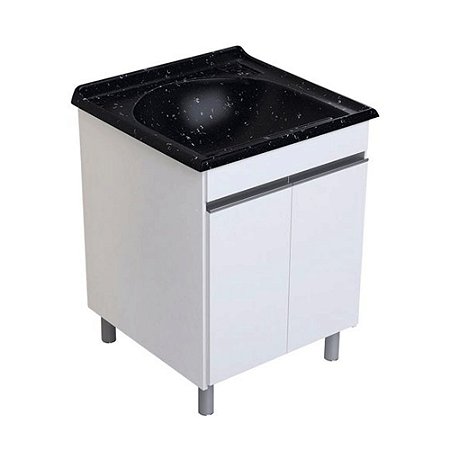 ARMARIO PARA LAVANDERIA AMELIA 2 PORTAS BRANCO + TANQUE PRETO 61,5X61CM RORATO