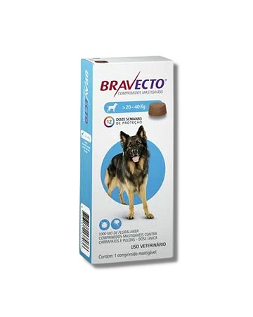 Bravecto Anti Pulgas e Carrapatos 20 a 40 kg MSD - 1000mg