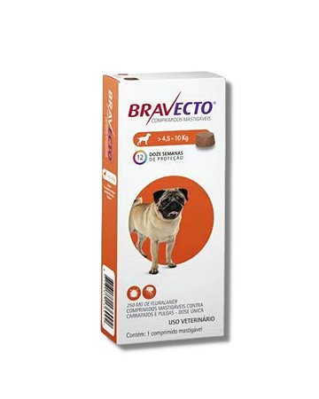 Bravecto Anti Pulgas e Carrapatos 4,5 a 10 kg MSD - 250mg