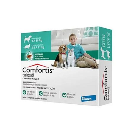 Antipulgas Comfortis 560 mg - Cães de 9 a 18Kg e Gatos de 5,4 a 11Kg 1 comprimido