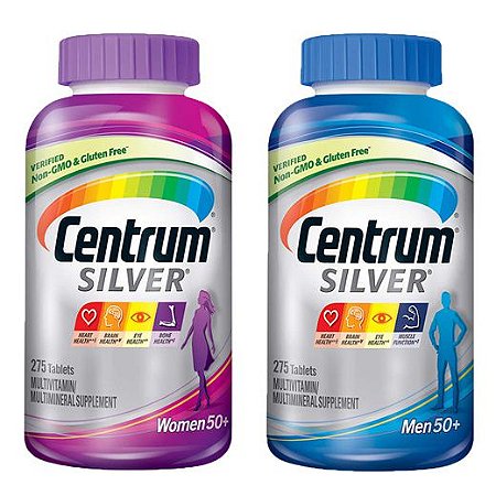 CENTRUM SILVER HOMENS MAIS 50 ANOS + CENTRUM SILVER MULHERES MAIS 50 ANOS COM 275 TABLETS CADA- IMPORTADOS DOS ESTADOS UNIDOS COM