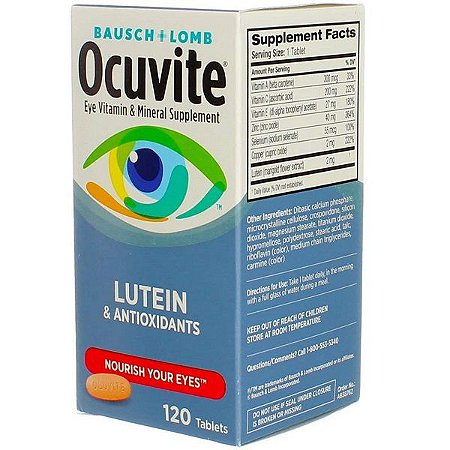 OCUVITE COM LUTEIN E ANTIOXIDANTES DA BAUSH + LOMB COM 120 COMPRIMIDOS - IMPORTADO DOS ESTADOS UNIDOS A PRONTA ENTREGA NO BRASIL