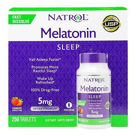 MELATONINA 5MG FAST DISSOLVE DA NATROL COM 250 COMPRIMIDOS-IMPORTADO DOS ESTADOS UNIDOS A PRONTA ENTREGA NO BRASIL
